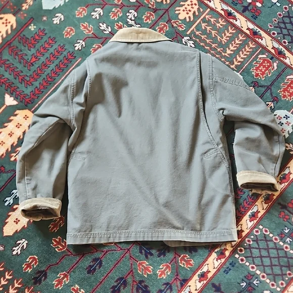 L.L. Bean Vintage Sage Green Barn Jacket with Tan Corduroy Trim - Picture 5 of 8
